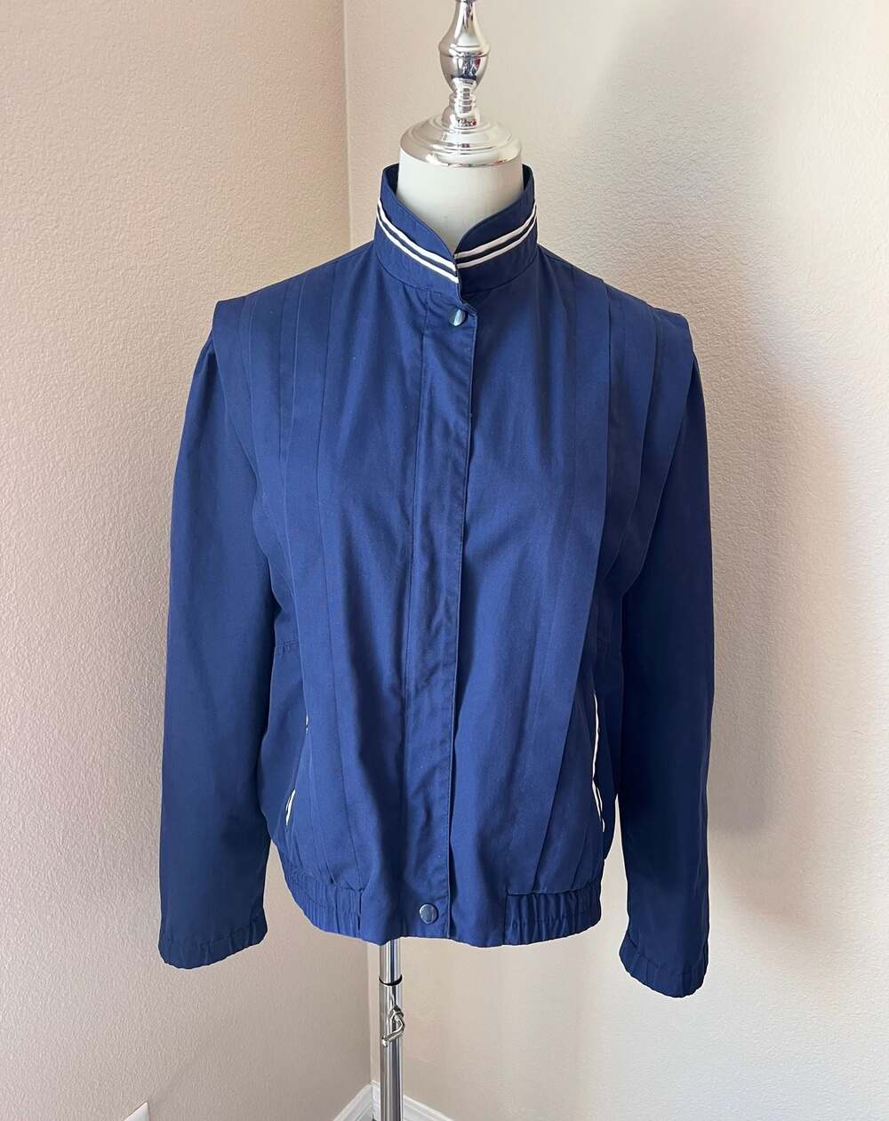 Casual Club Vintage Navy Blue Striped Collar  Jacket Size L